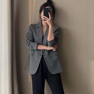 休闲工装 百搭灰色西装 韩版 气质面试小西装 外套女职业2020春秋新款