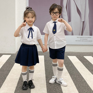 男女童西服套装学院风百叶短袖衬衫儿童六一表演服花童婚礼服夏季