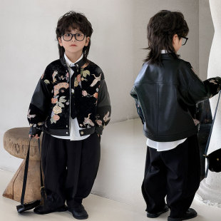 男童春秋款 儿童皮衣外套帅气小童男孩皮衣帅气上衣潮 外套2026韩版