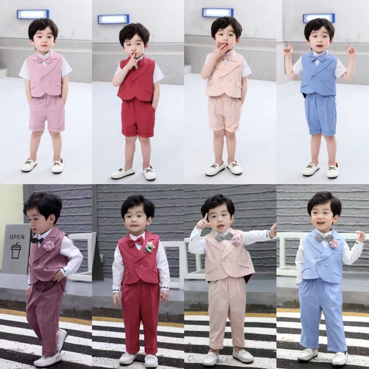 一岁宝宝周岁礼服夏季短袖西装马甲套装小男童生日正装宴会服儿童