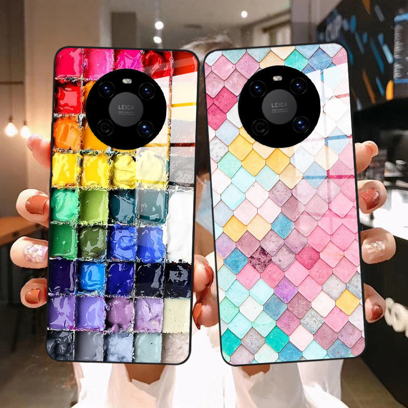 创意颜料盒适用华为mate50 40 30 20 10 9 mate40pro手机壳美术生文艺图案彩色鳞片全包镜头曲面屏玻璃壳por+,3C数码配件,手机保护套/壳,淘宝优惠券,粉丝福利购,淘宝优惠卷