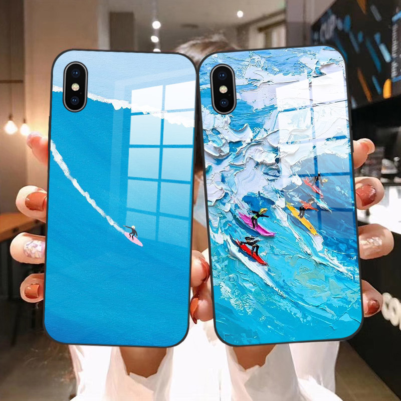 海洋冲浪适用iphone苹果X XR XS XSmax玻璃手机壳iphone6 6s 7 8plus se2男女潮牌网红