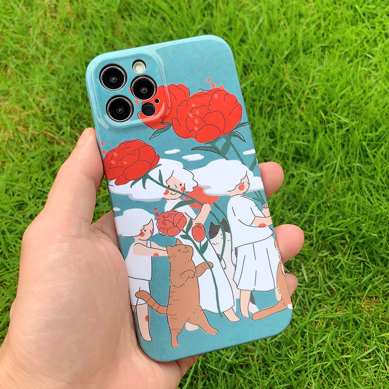 猫和花儿童趣森系复古风手机壳