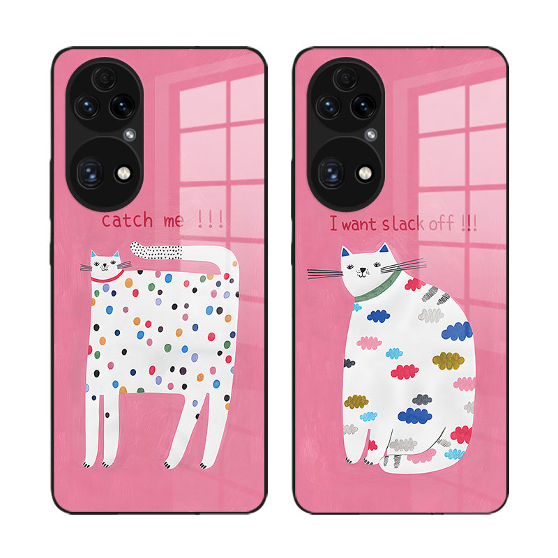 粉色斑点猫适用华为p60 p50 p40 p30 p20 p50pro手机壳pro+可爱日韩搞怪小众个性波点潮全包保护壳女畅享plus