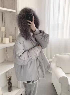 灰色设计感系带休闲棉服