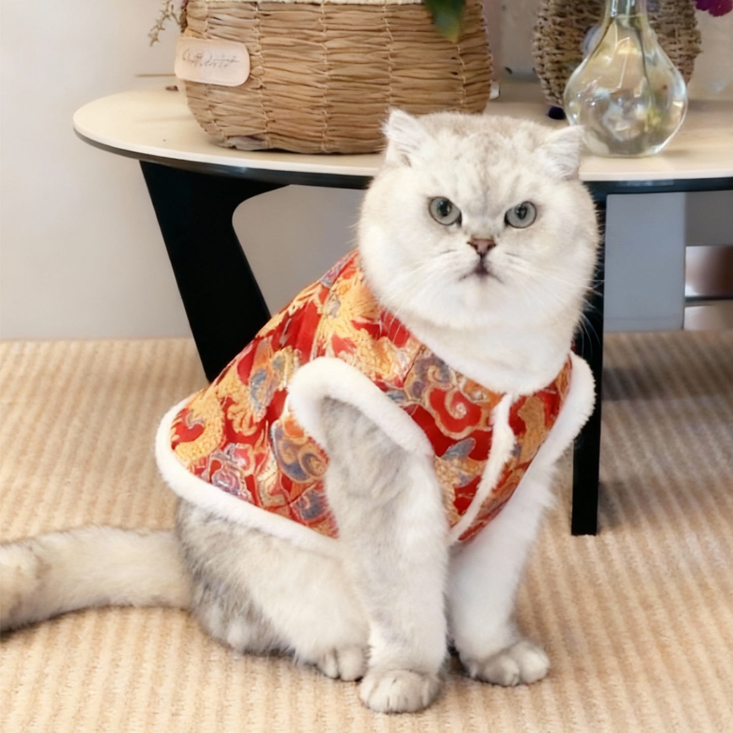 猫咪新年红色喜庆龙袍宠物衣服