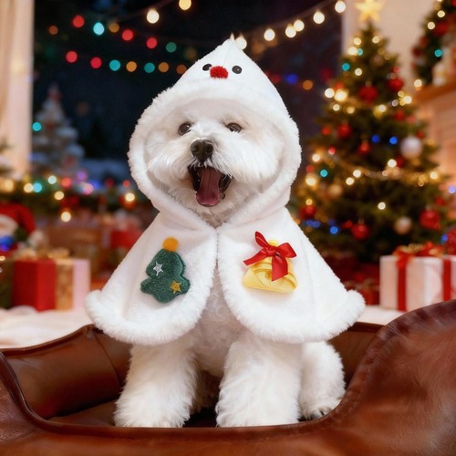 圣诞节狗狗斗篷白色连帽毛绒头套