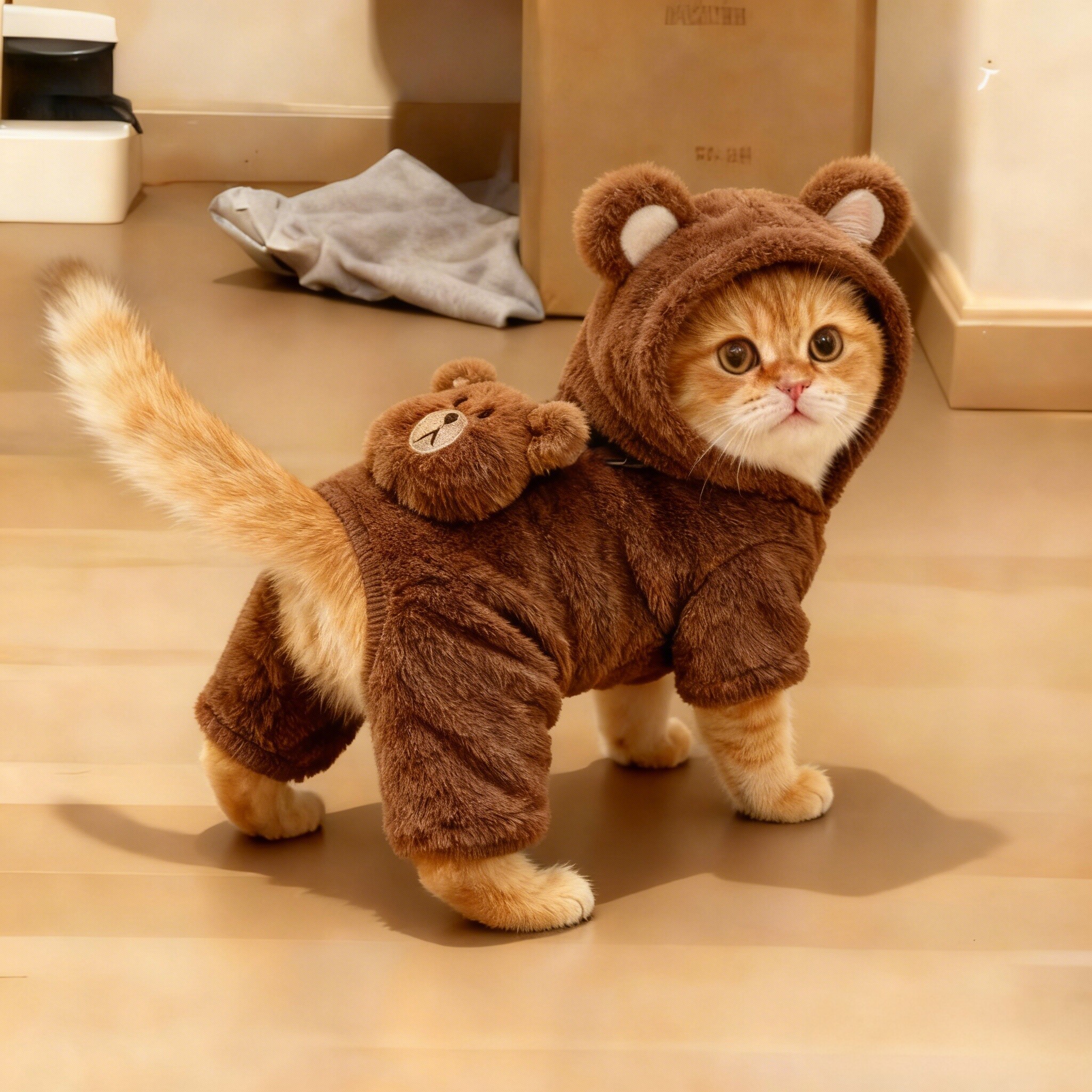 小猫衣服可爱小熊毛绒连帽衫