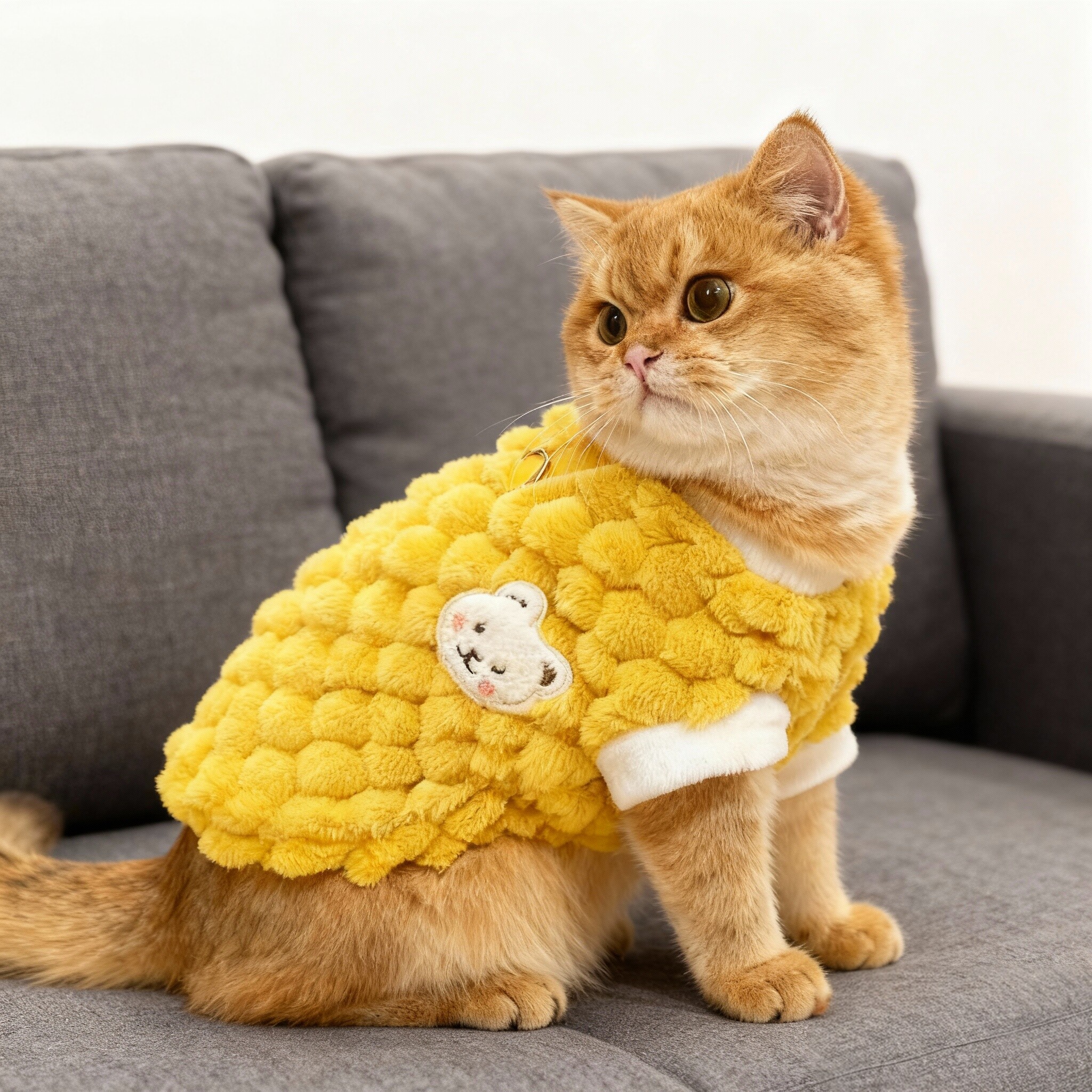 猫咪衣服秋冬保暖背心黄色卡通熊