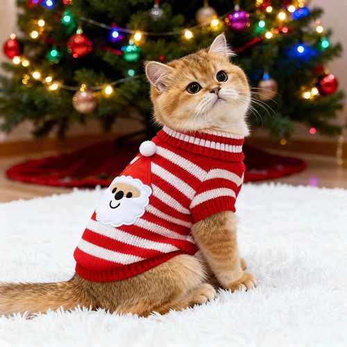 猫咪衣服圣诞可爱老人头保暖毛衣