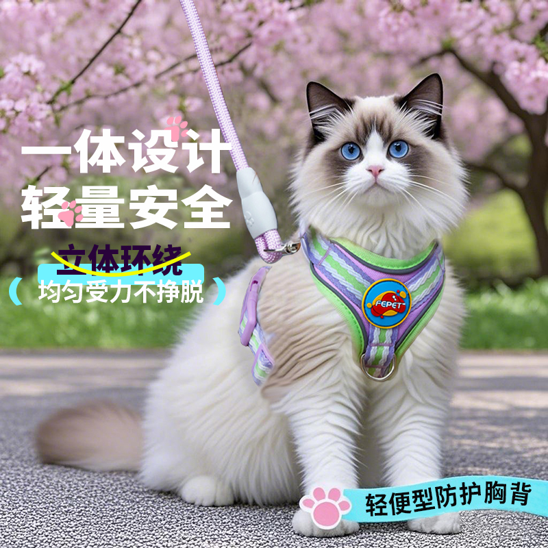 猫咪牵引绳透气胸背带遛猫神器
