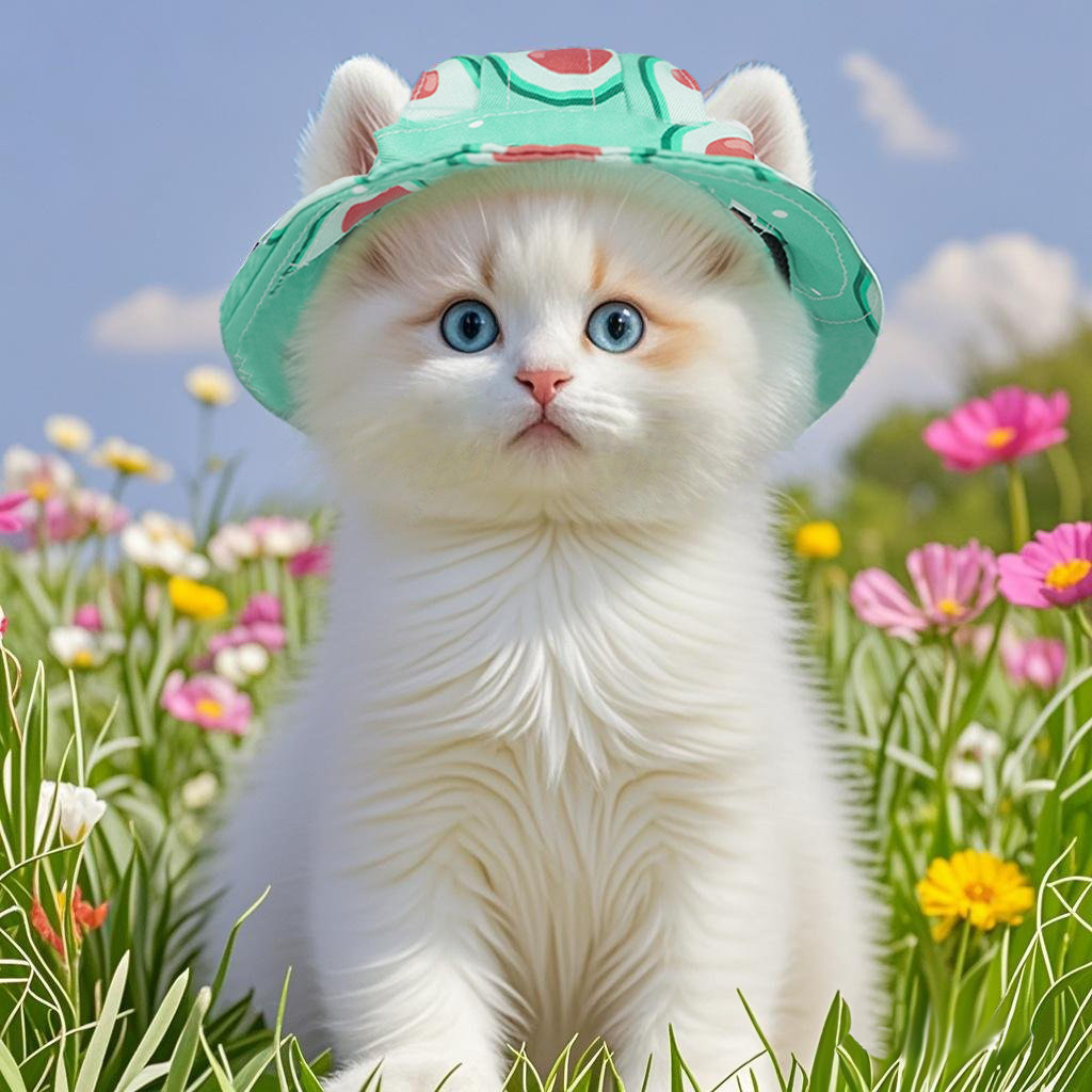 猫咪奶牛渔夫帽露耳朵防晒拍照