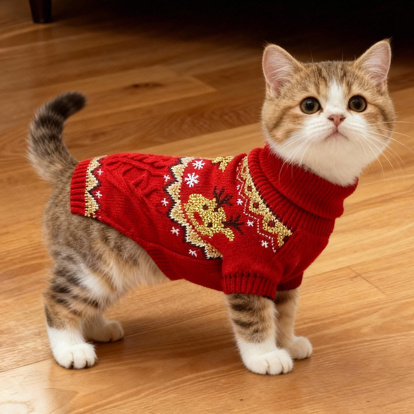 猫咪衣服圣诞红色小鹿针织衫