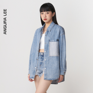 上衣薄款 牛仔衬衫 小众设计感宽松长袖 慵懒风中长款 bf衬衣蓝 女春装