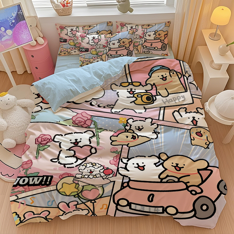 儿童卡通线条小狗全棉床单四件套