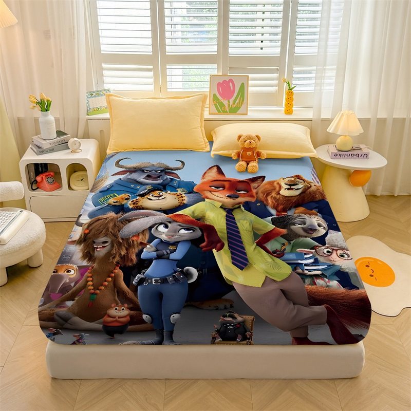 儿童卡通疯狂动物城床垫保护套床笠单件冬季加厚保暖水晶绒床罩