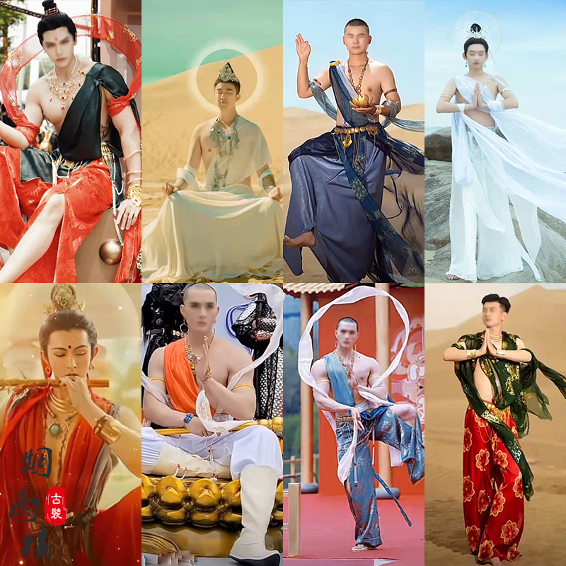敦煌飞天舞蹈演出服男款罗汉菩萨图片