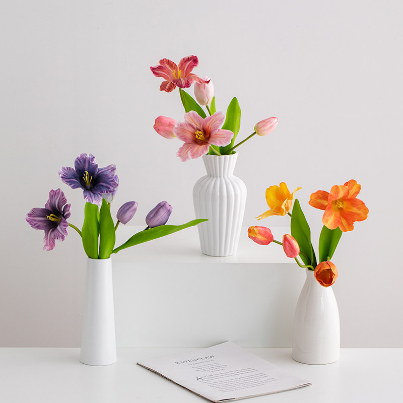 蜀门郁金香仿真花假花干花花束花瓶花卉套餐客厅餐桌插花摆件摆设