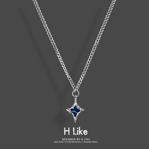 蓝十字星钛钢蛇骨链男女项链吊坠