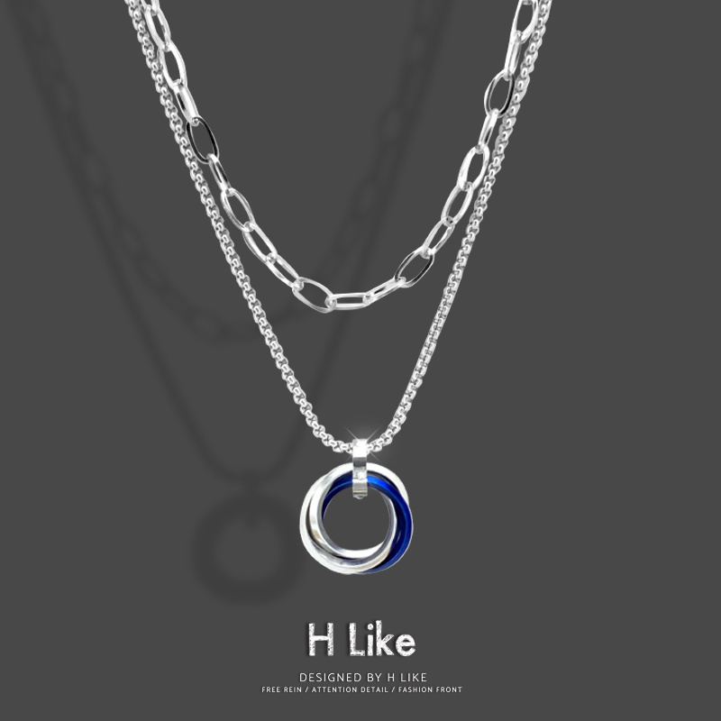 ins日韩圆环项链吊坠饰品双钛钢