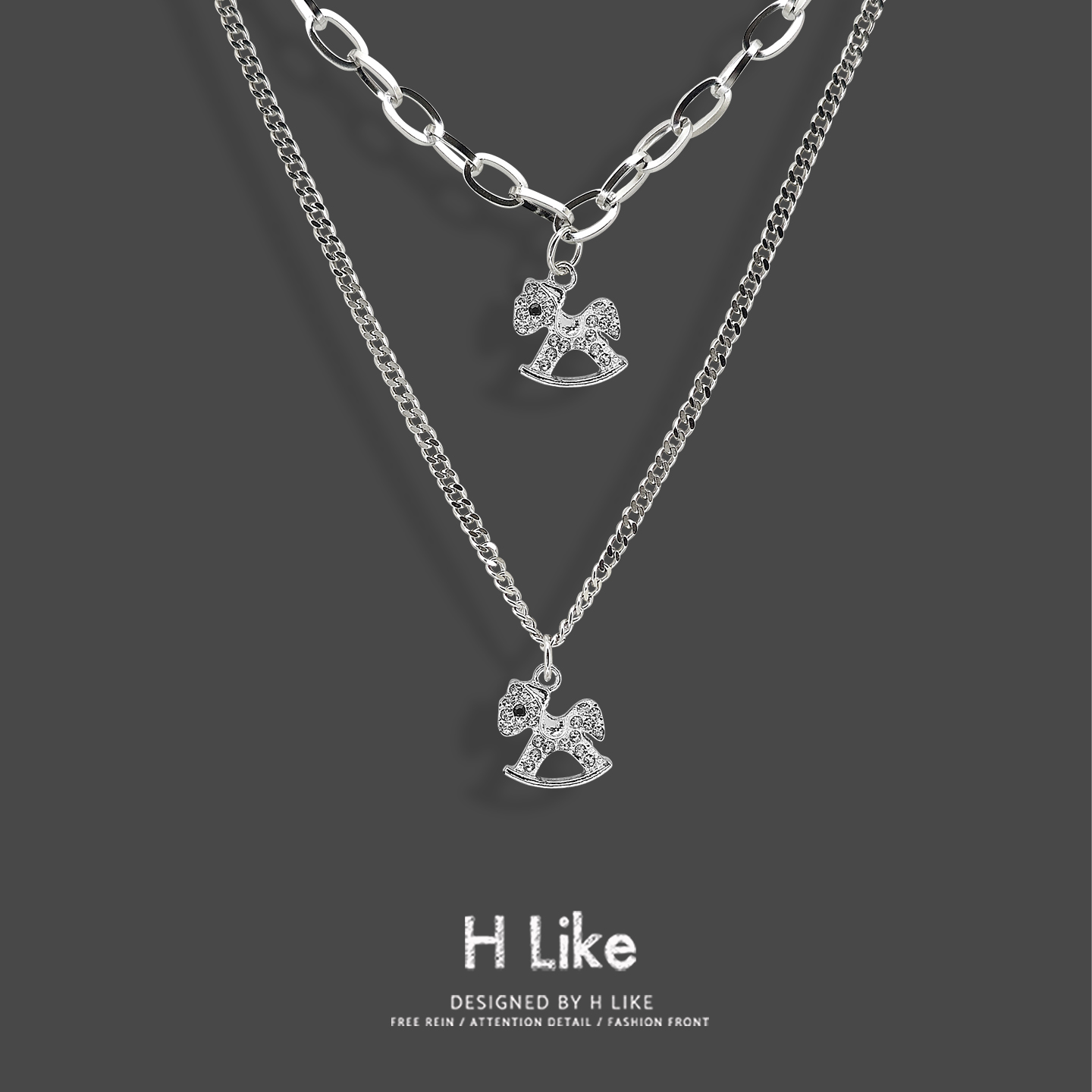 水钻小马时尚项链吊坠毛衣链