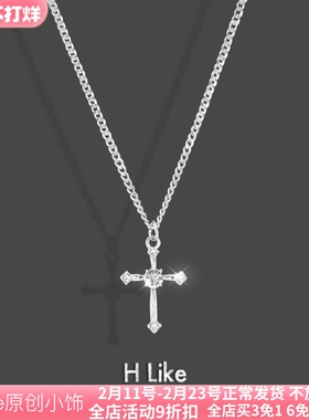 哥特简约复古钻石十字架项链吊坠饰品嘻哈潮酷情侣毛衣链韩风短款
