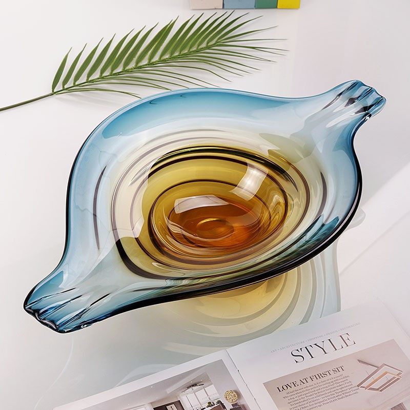 现代简约艺术琉璃水果盘现代家居客厅干果盘摆放轻奢高档软装饰盘