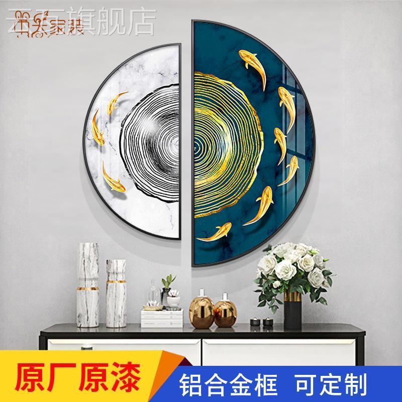 九鱼玄关装饰画新中式饭厅入户楼梯间走廊招财挂画荷花客厅晶瓷画图片