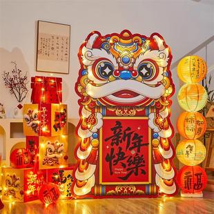 新年装饰品氛围布置醒狮舞狮美陈2026马年创意灯笼摆件堆头礼厂家