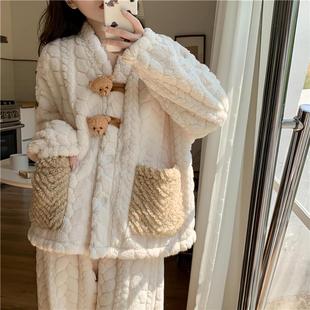 冬天睡衣加绒加厚可外穿女时尚洋气家居服秋冬季高品质珊瑚绒厂家