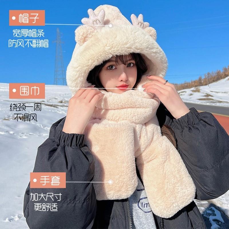 连体毛毛绒帽子围巾一体成人女款冬天冬季保暖加绒加厚毛茸茸厂家