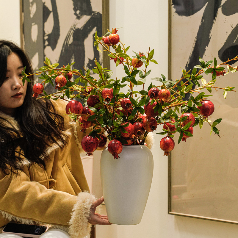 复古仿真花石榴干花果树枝假花果实客厅玄关插花摆件餐桌花装饰品
