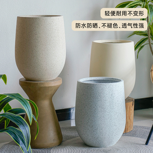 轻奢高级感镁泥水泥花盆龟背竹家用大花盆阳台庭院别墅落地装饰