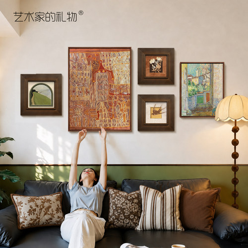 中古风客厅挂画艺术组合装饰画