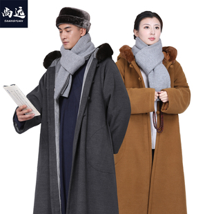 尚远冬季大衣带袖打坐披风双层毛绒禅修披风居士服保暖防风风衣
