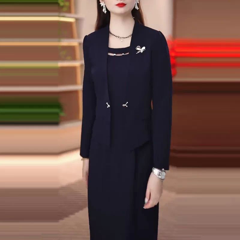 2026年新款秋季时尚套裙外套+裙子遮肚显瘦遮肉减龄妈妈套装