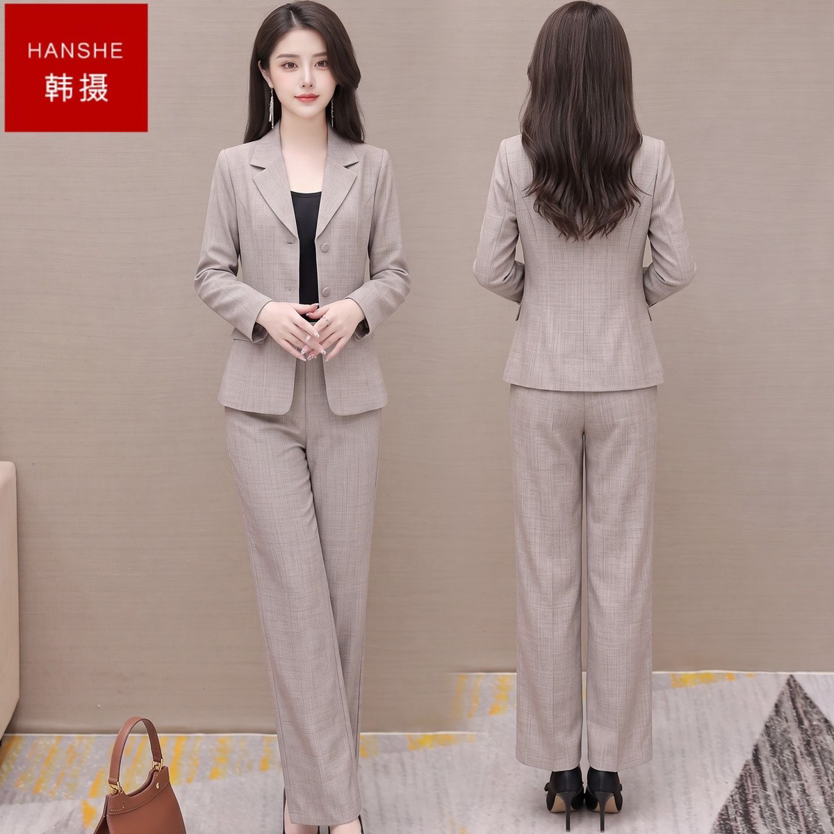 韩摄时尚精致西装外套裤子两件套2026秋季新款气质修身显瘦套装女