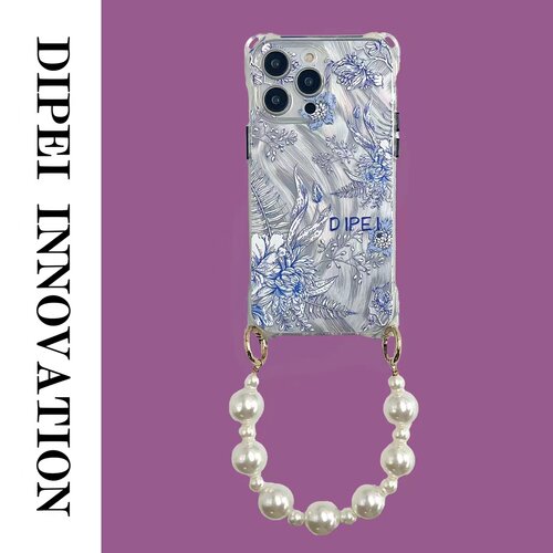 高级蓝纹白花手机壳15promax