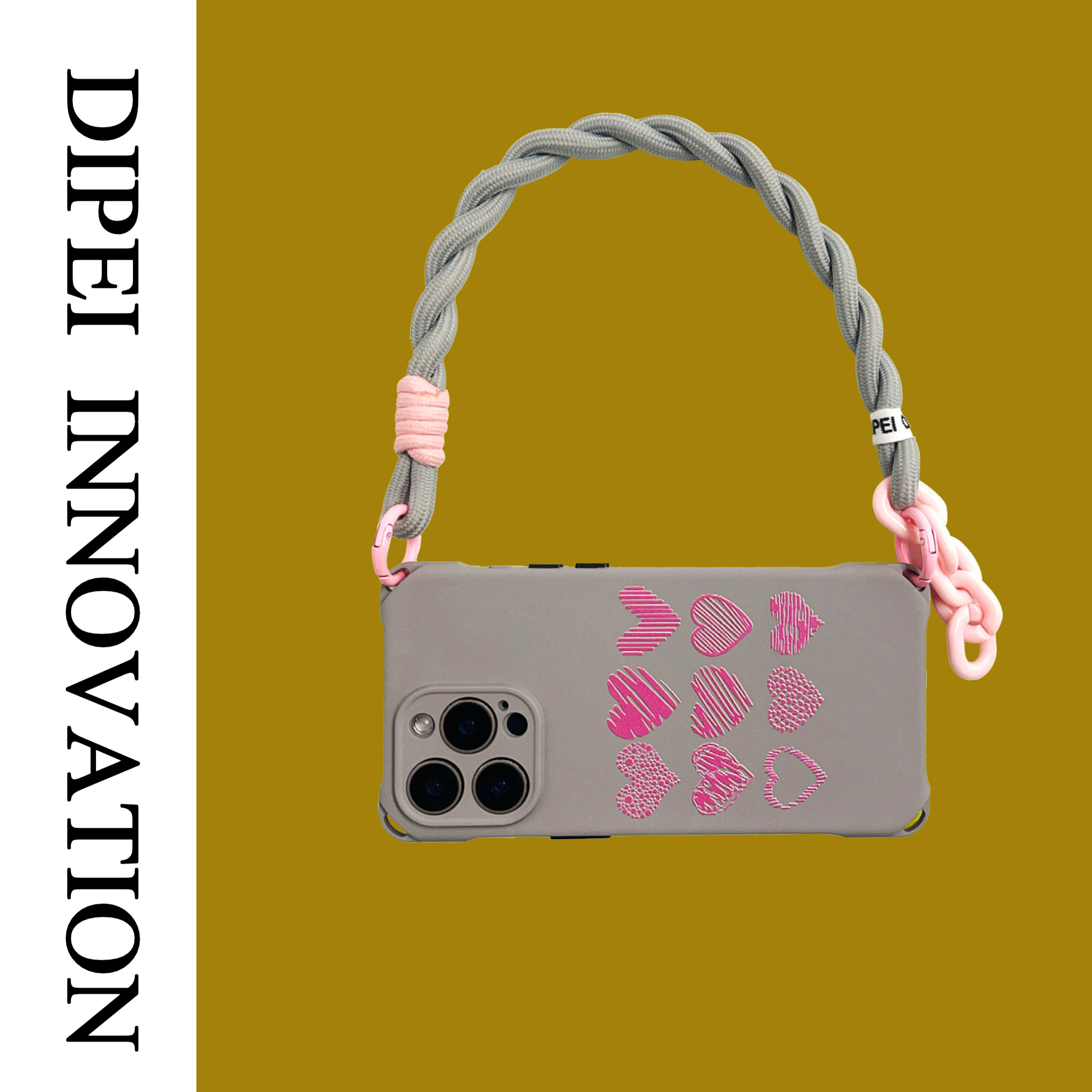 时尚爱心挂绳手机壳16Promax适用小米15华为苹果iPhone14斜挎侧背式pura70pro手提手腕防摔mate70简约百搭女