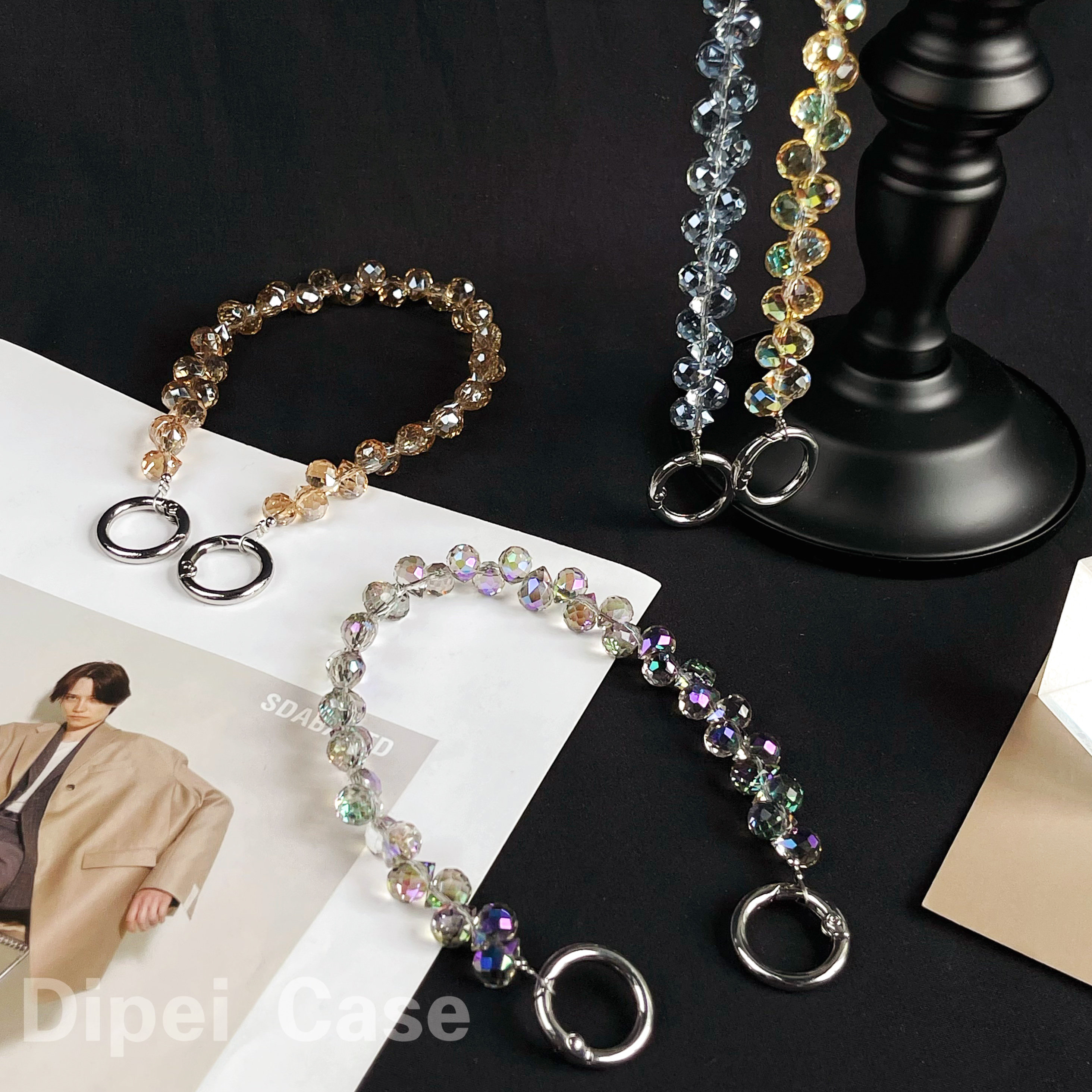 日韩手工串珠手机挂链水晶手腕链条旅行解放双手带挂链手提手拎包包配