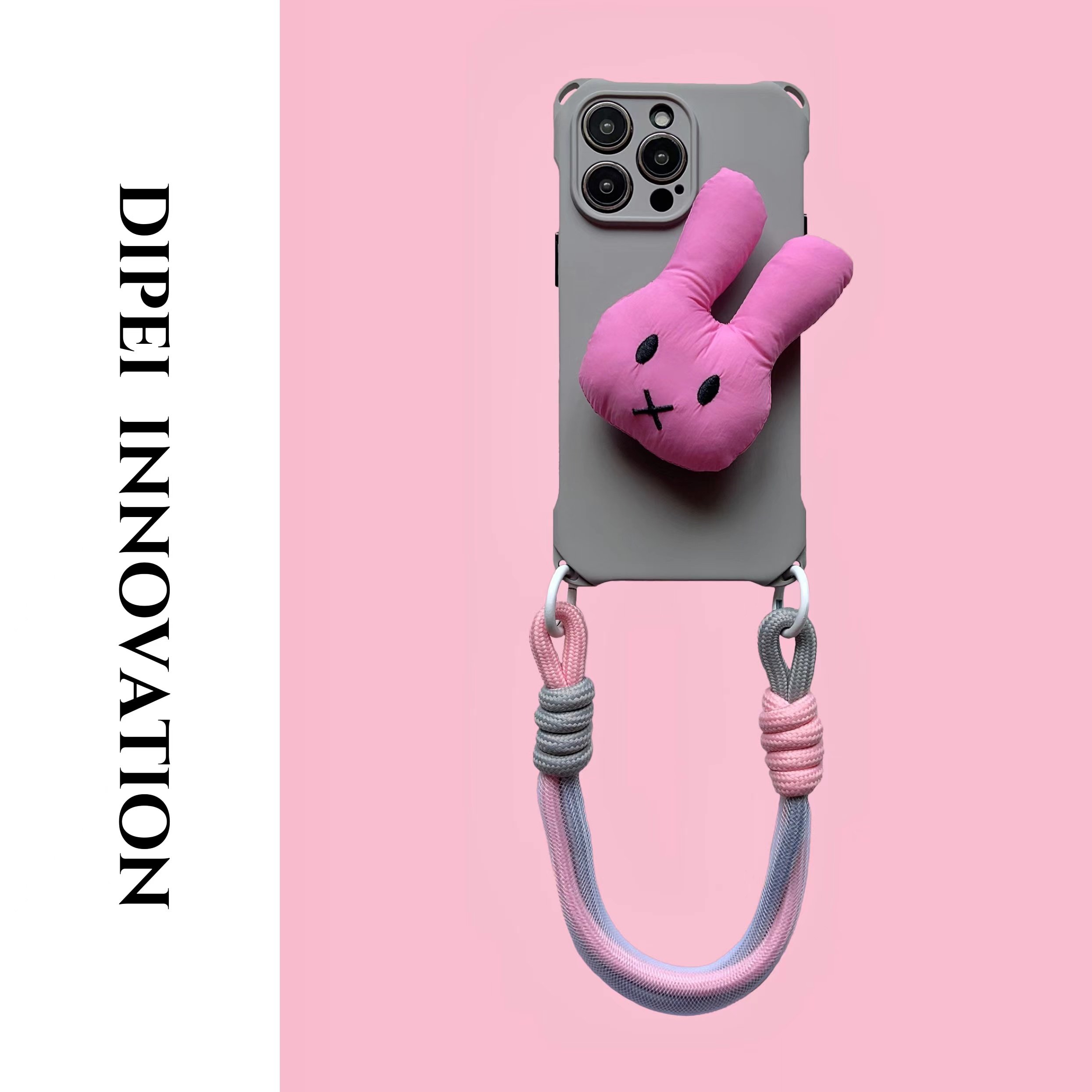 日韩粉灰手腕挂绳手机壳带气囊支架14Promax小众原创女适用苹