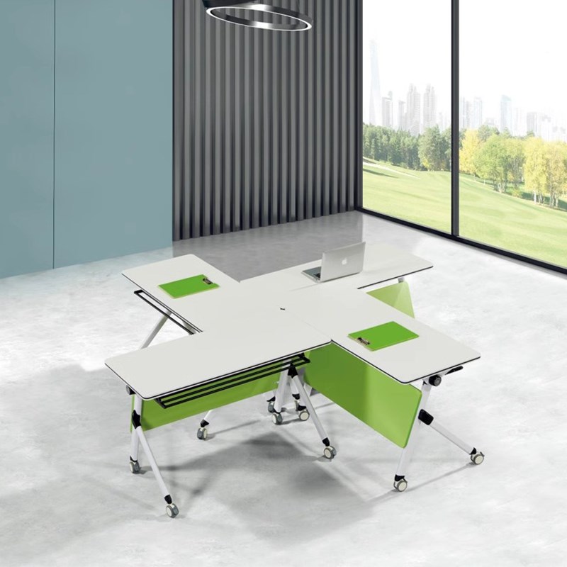 折叠会议桌培训桌长条桌带轮六角桌智慧教室拼接组V合桌椅六边形