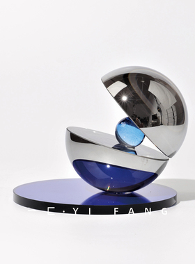 一匚样板房现代简约水晶蓝色半球几何摆件 售楼处软W装饰品艺术品