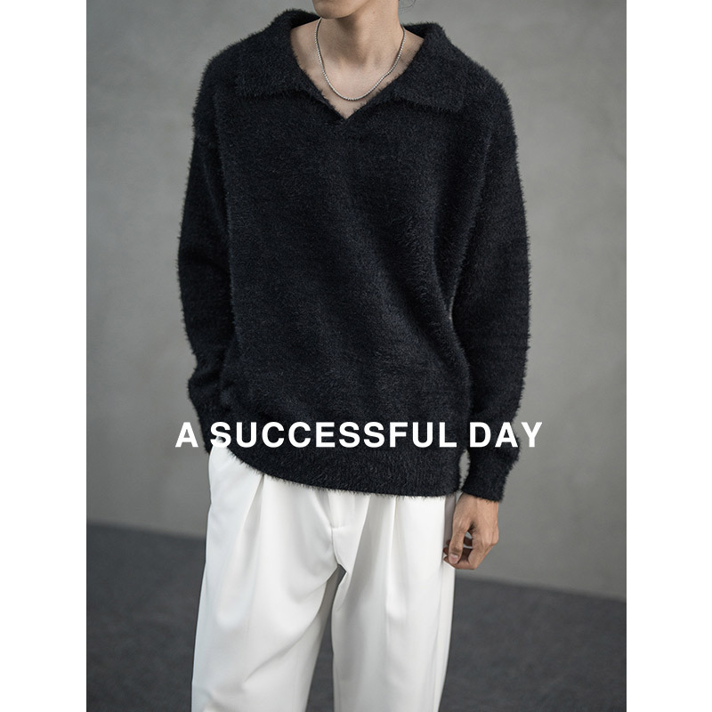 A SUCCESSFUL DAY|云感V领慵懒老钱风毛衣男士冬季轻奢宽松针织衫