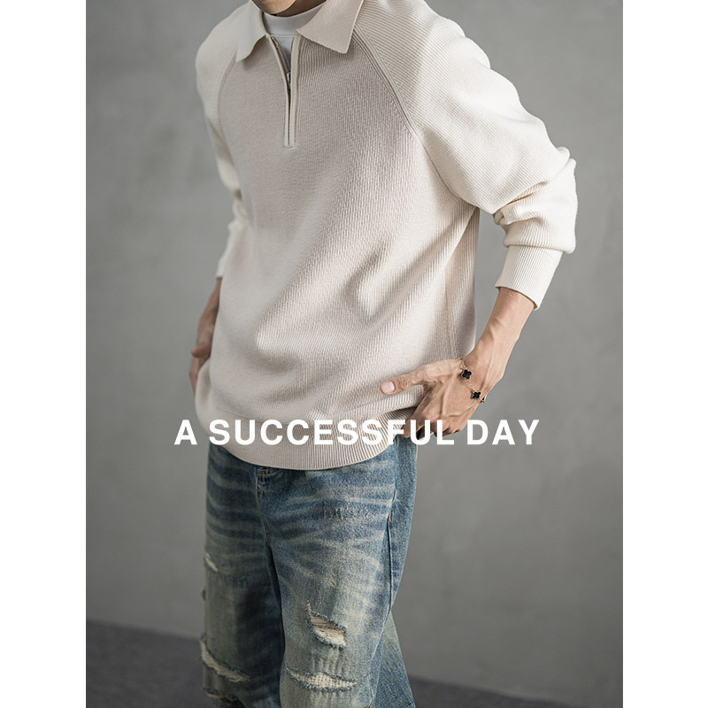 A SUCCESSFUL DAY|半拉链POLO领撞色毛衣男士冬插肩袖休闲针织衫