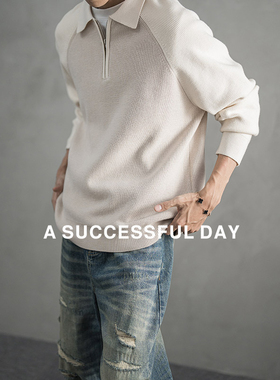 ASSDY|半拉链POLO领撞色毛衣男士2025冬季新款插肩袖休闲针织衫潮