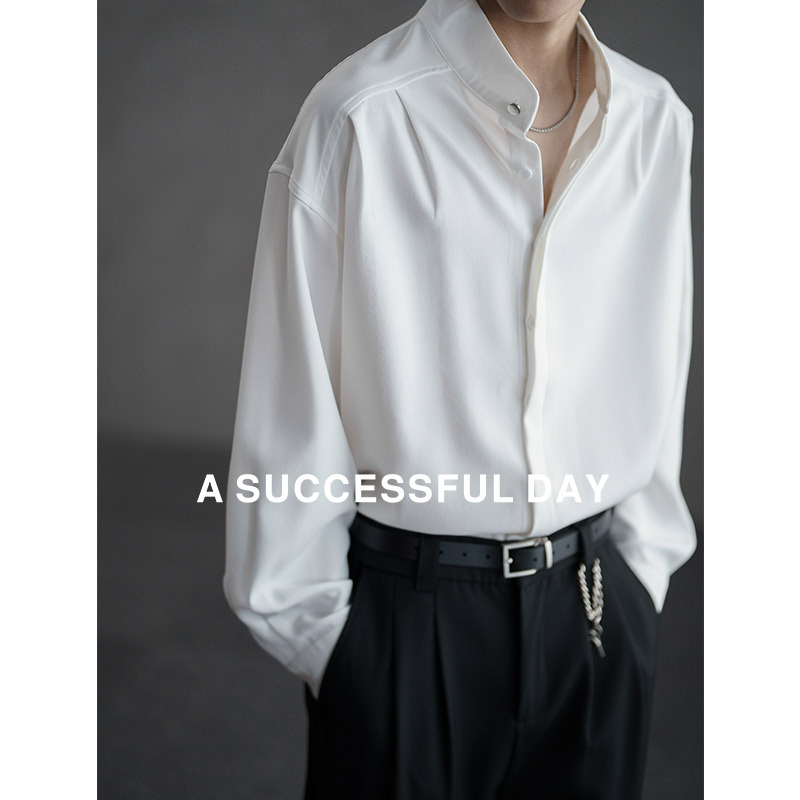 A SUCCESSFUL DAY|高级感老钱风衬衫男宽松慵懒薄款立领长袖衬衣
