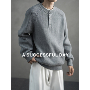 新款 ASSDY 2025冬季 毛衣男士 休闲保暖抗起球线衣 重磅亨利领针织衫