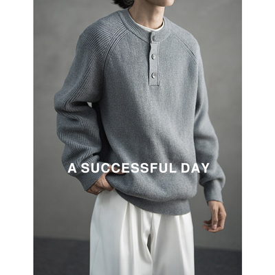 ASSDY|重磅亨利领针织衫毛衣男士2025冬季新款休闲保暖抗起球线衣