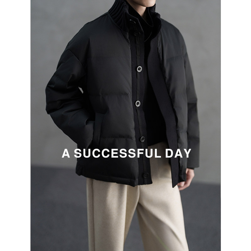 ASSDY|毛线拼接立领加厚90白鸭绒羽绒服男士2025新款冬季保暖外套